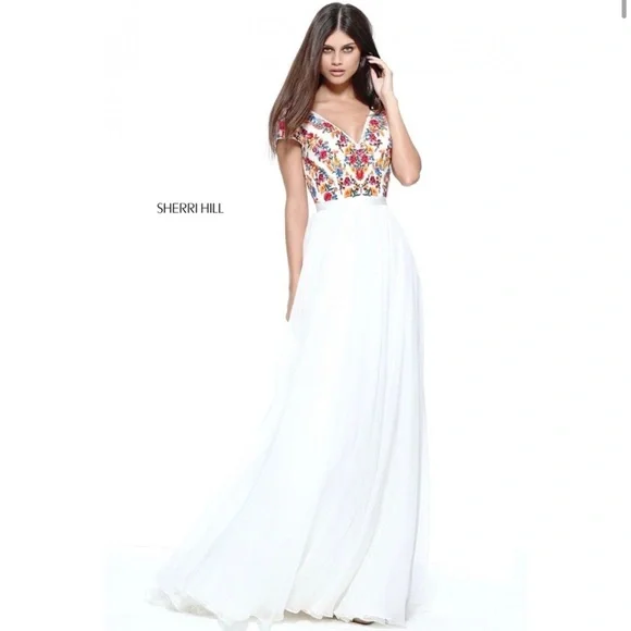 Sherri Hill 51112 Prom Dress Lace Up Back Embroidered